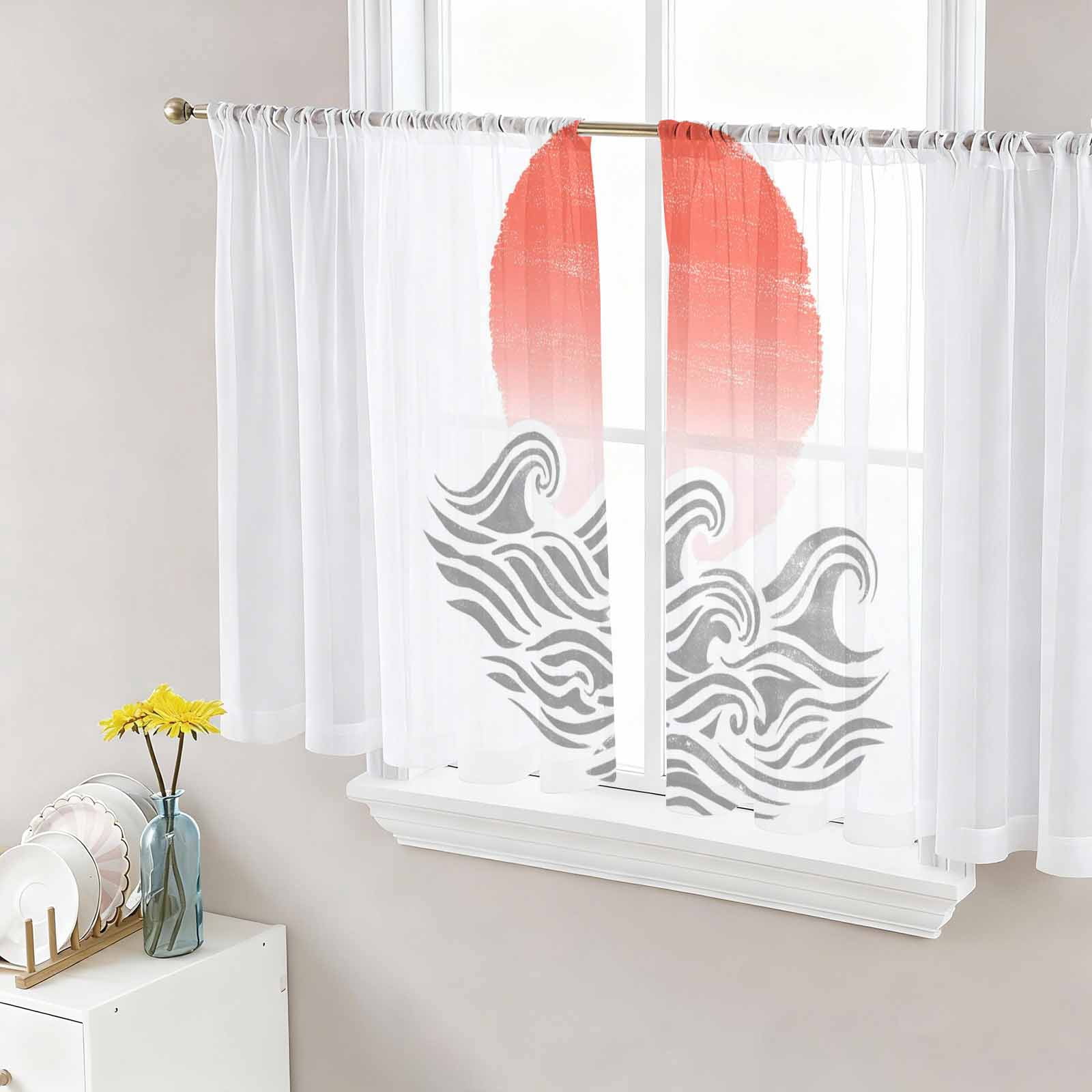 Window Rising Curtains Orange Ombre Sun Rise Sheer Curtains 54 Inch Length 2 Panels Set Window ...