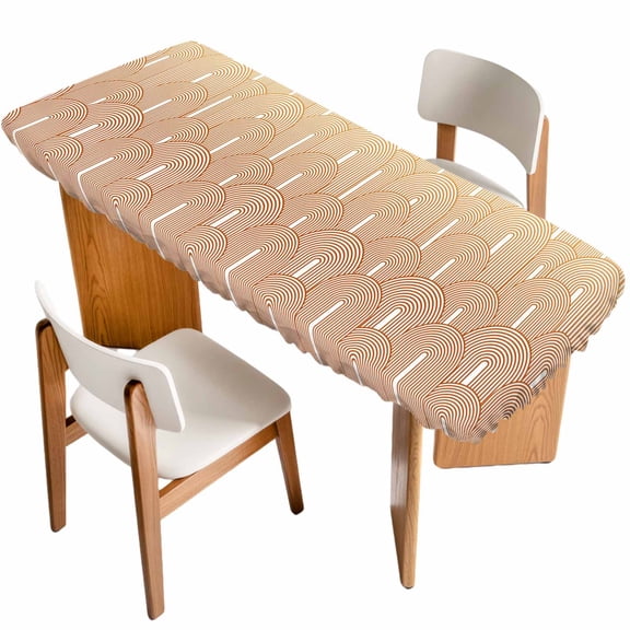 Orange Ombre Table Cloths for 8 Foot Rectangle Tables, Farmhouse Stripes Modern Abstract Art Patio Waterproof Elastic Fitted Tablecloths, Washable Rectangular Table Cover for Camping