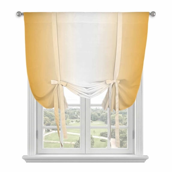 Orange Ombre Tie Up Curtains for Small Windows,Adjustable Rod Pocket Valance 45 Inch Short, Orange White Gradient Modern Abstract Art Window Treatment Balloon Roman Blind Shade, 34" x 45"
