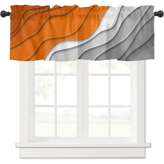 Orange Ombre Valance Curtain for Kithchen Windows Orange and Grey Gradient Modern Abstract Geometric Valance Tier Curtain Rod Pocket Valances for Bedroom/Living Room/Bathroom, 1 Panel, 54 x 18 Inch