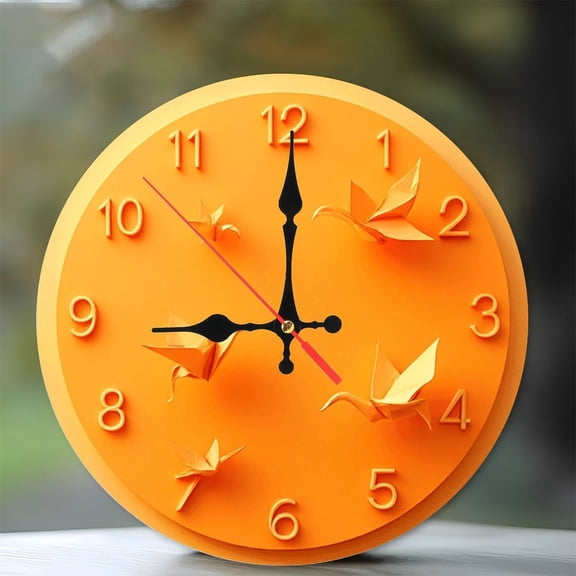 Orange Origami Crane Wall Clock Home Decor 10-Inch Silent Wooden Wall Clock, Battery Operated (AA Batteries Not Included), Artistic Home Decor