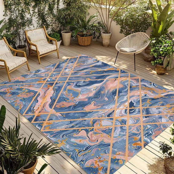 Blue Fish Outdoor Rug, Coastal Nautical Folk Art Colorful Fishes Boho ...