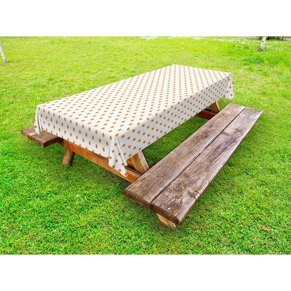 Orange Outdoor Tablecloth, Little Orange Polka Dots on Blank Backdrop Spotted Tile Pattern Retro Style Print, Decorative Washable Fabric Picnic Table Cloth, 58 X 84 Inches,Orange White, by Ambesonne