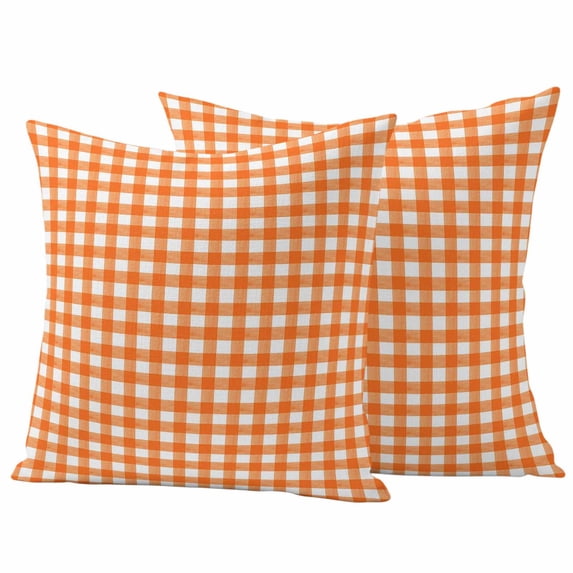 Orange Outdoor Waterproof Pillow Covers, Country French Rustic Buffalo Plaid Modern Art Decorative Square Throw Pillowcase Sofa Cushion Sham for Patio/Couch/Chair, 24"x24" 2 Pack