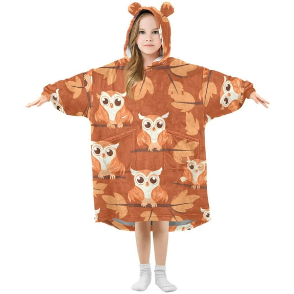 Orange Owl Branch ﻿Wearable Blankets Hoodie Oversize Sherpa Wearable Soft Blanket Warm Cozy 3-14 Age
