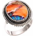 thumbnail image 1 of Orange Oyster Turquoise Stone 925 Sterling Silver Handmade Statement Rings Jewelry, 1 of 5