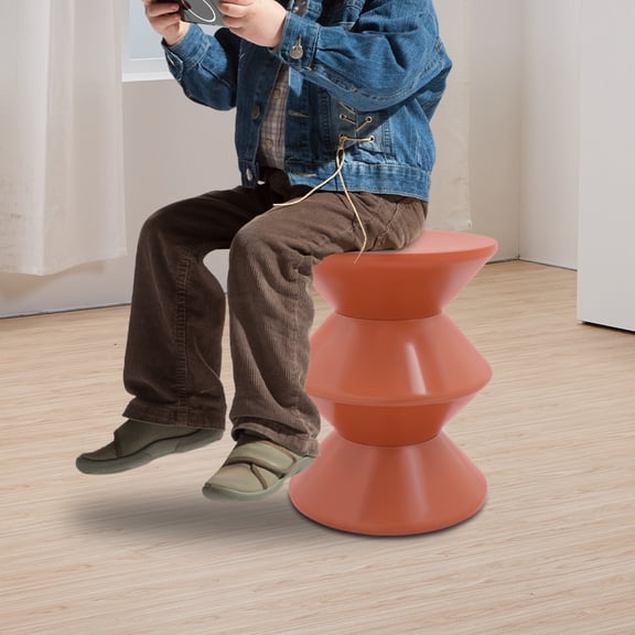 Orange PET Plastic 14.2x17.7-Inch Three-Layer Creative Side Table Hourglass Shape Coffee Table Modern Minimalist Round Table