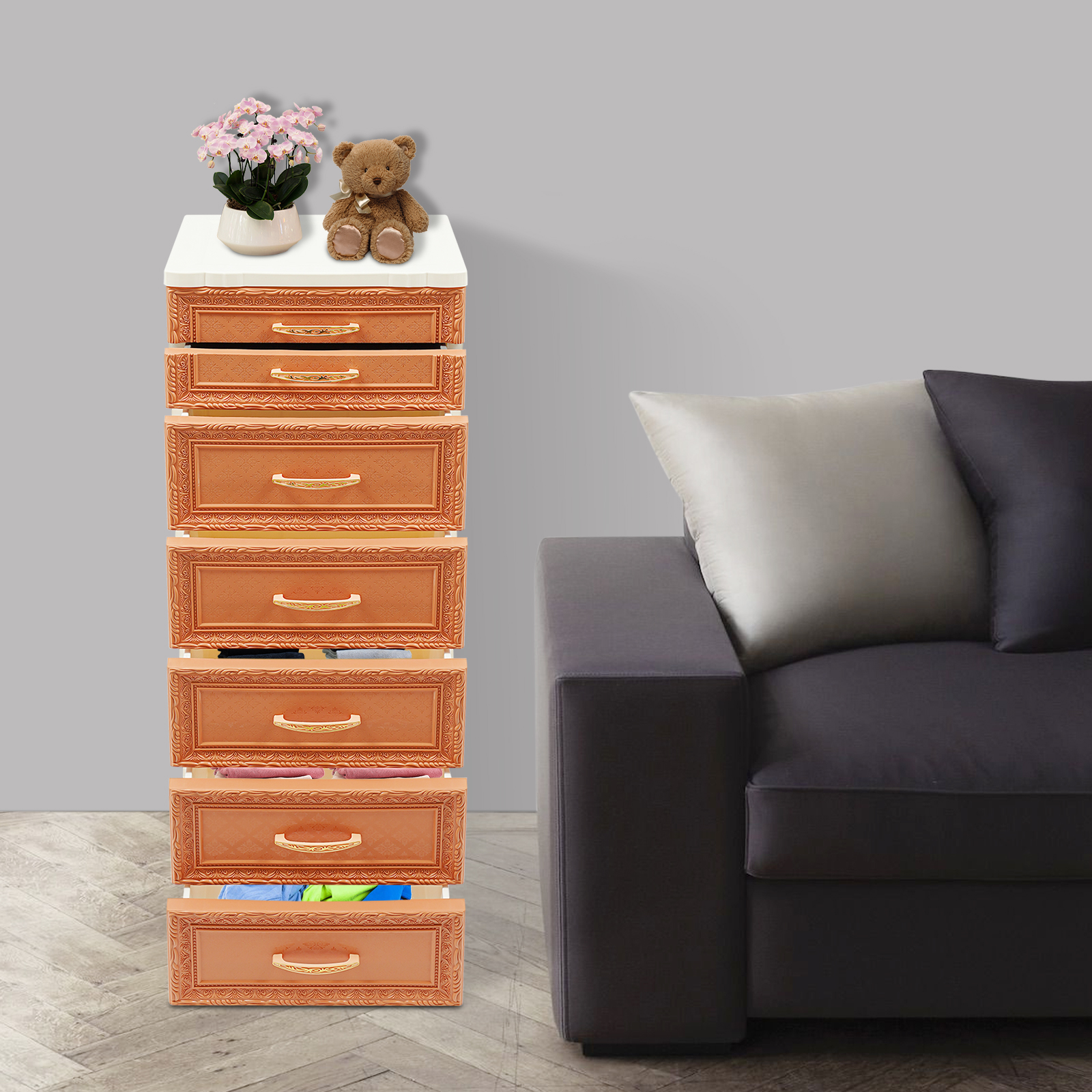 Orange PP 100x38x32cm 6-Storey Lockers Wheeled Chest Of Drawers Simple ...