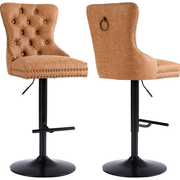Orange PU Leather Swivel Bar Stools Set of 2 with Upholstered Back, Adjustable Counter Height Barstools, Bar Chairs for Home Bar Kitchen Island Pub Restaurant (2 Pcs, Orange)