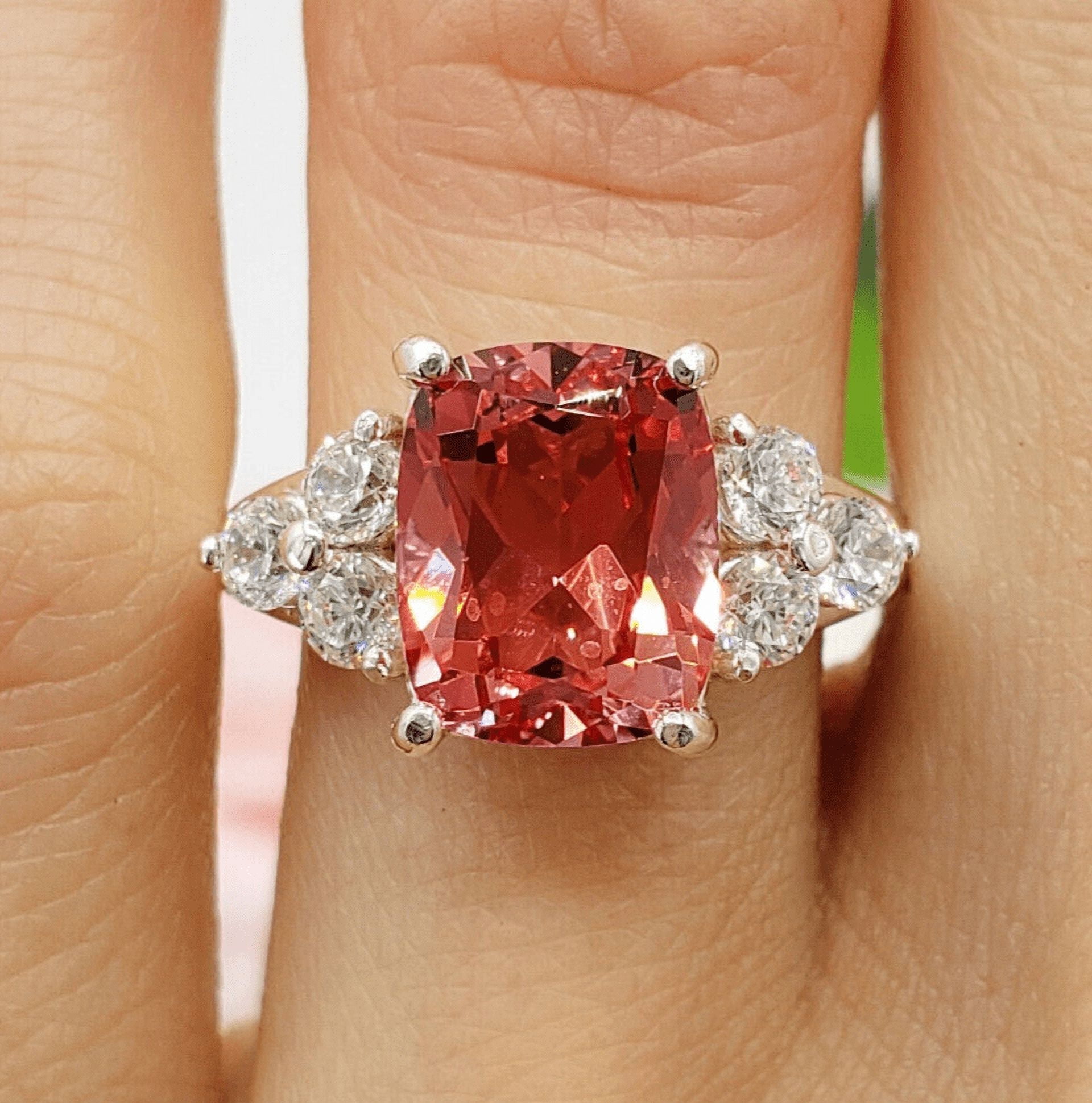 Arena Gems Jewellery Elongated Cushion Cut Orange Padparadscha Sapphire Ring, Sterling Silver
