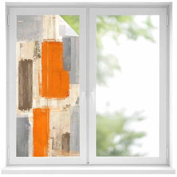 Orange Paint Window Privacy Film Abstract Mottled Classic Art Decorative Glass Window Film UV Blocking Static Cling Non-Adhesive Sticker Covering for Home Door 17.7 x 39.3 inches