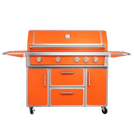 Orange Stainless Steel Grill Featuring Four Cast stainless burners and Infrared back burner