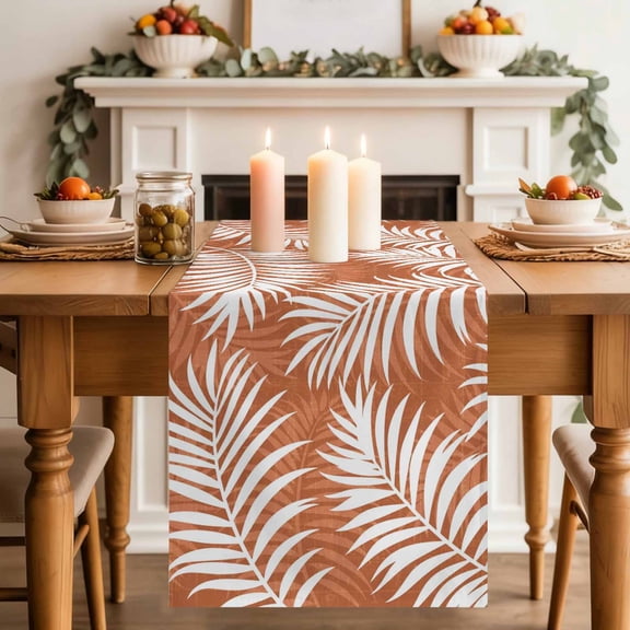 Orange Palm Leaf Dining Table Runner, Country Coastal Tropical Boho Beach Tree Leaves Washable Table Runners Kitchen Coffee Table Center Decor for Home Party Holiday Wedding 13 x 36 Inches