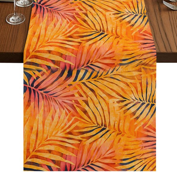 Orange Palm Leaf Table Runner 48 Inches Long, Autumn Tropical Plant Modernism Cotton Linen Dining Table Runner Dresser Scarves for Home Kitchen Party Decor 13"x48"