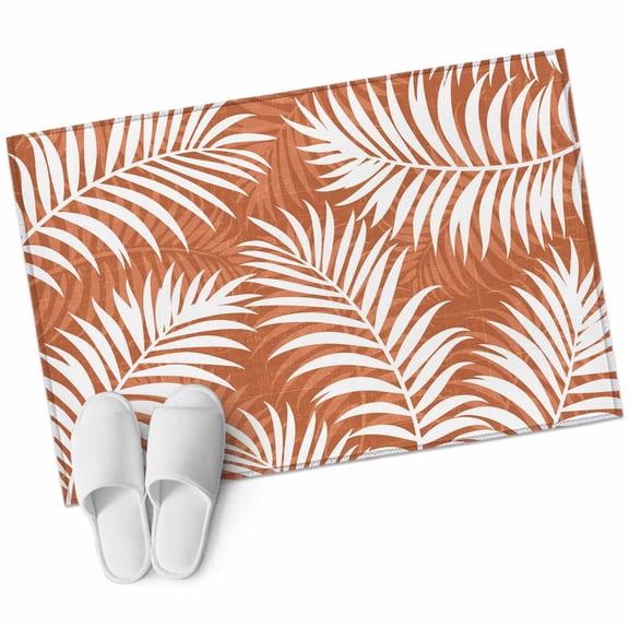 Orange Palm Leaf Washable Small Entryway Area Rugs 2'x3', Country Coastal Tropical Boho Beach Tree Leaves Low Pile Throw Rug Non-Slip Sturdy Edge Binding Carpet for Front Door Floor Room Entry