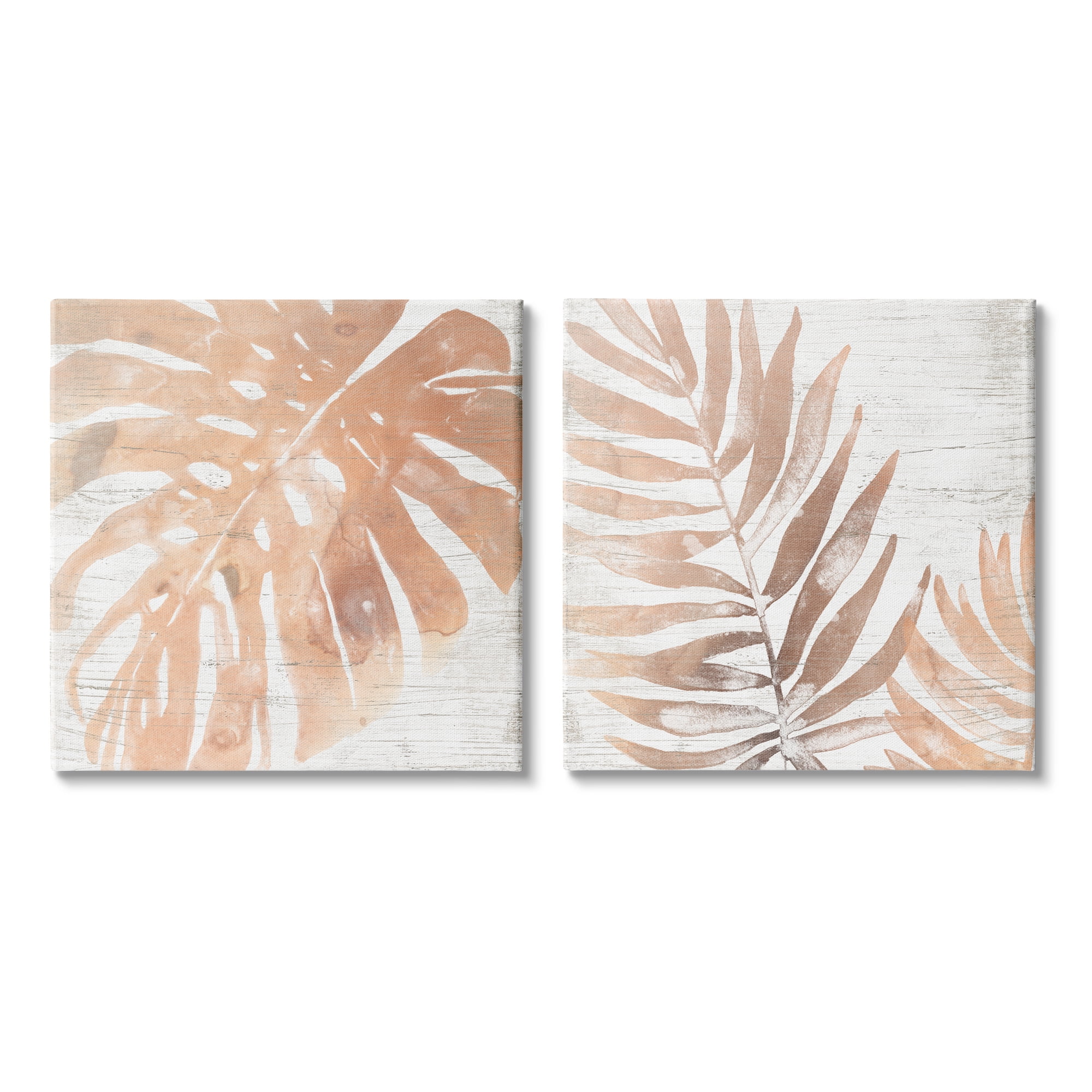 Rustic Distressed Orange Palm Leaves Canvas Wall Art Set, 17x17