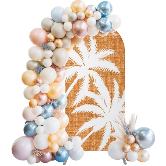 Orange Palm Tree Arch Backdrop Cover 4 FT, Summer Tropical Beach Country Tree Leaf Linen Texture Wedding Arch Cover Stretchy Backdrop Stands Covers for Birthday Party Ceremony Banquet Decor