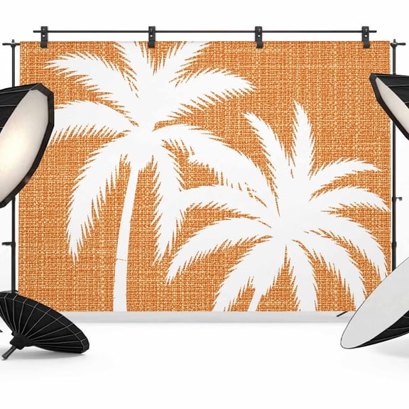 Orange Palm Tree Backdrops for Photography, Summer Tropical Beach Country Tree Leaf Linen Texture Fabric Photo Background Sturdy Studio Props for Photo Studio, Video Recording Photoshoot 7x5ft