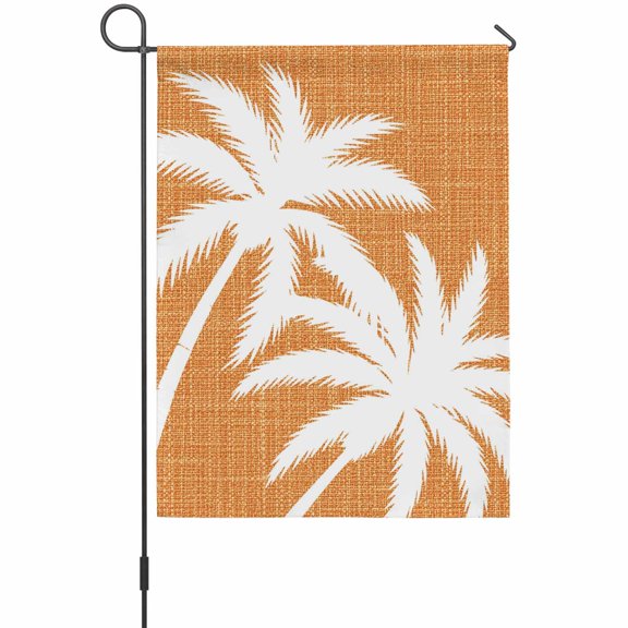 Orange Palm Tree Garden Flags For Outdoor, Summer Tropical Beach Country Tree Leaf Linen Texture Small Double Side Yard Flags Weather Proof Garden Decor for Lawn Outside Holiday 12 x 18 Inches