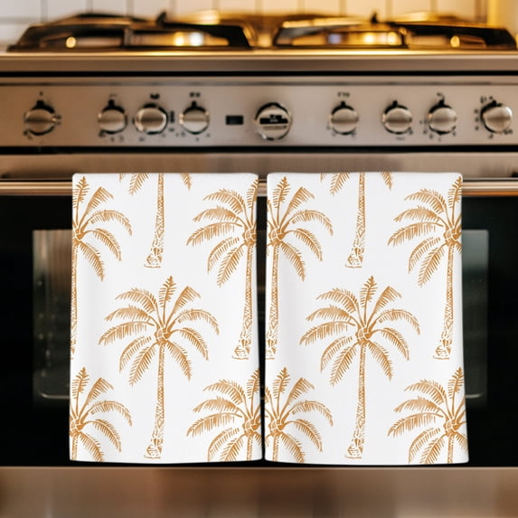 Orange Palm Tree Kitchen Towels Set of 1, Tropical Summer Botanical Forest Modern Absorbent Dish Towels for Kitchen, Microfiber Hand Towel, Quick Drying Tea Towel for Cleaning Decorative Dishcloths