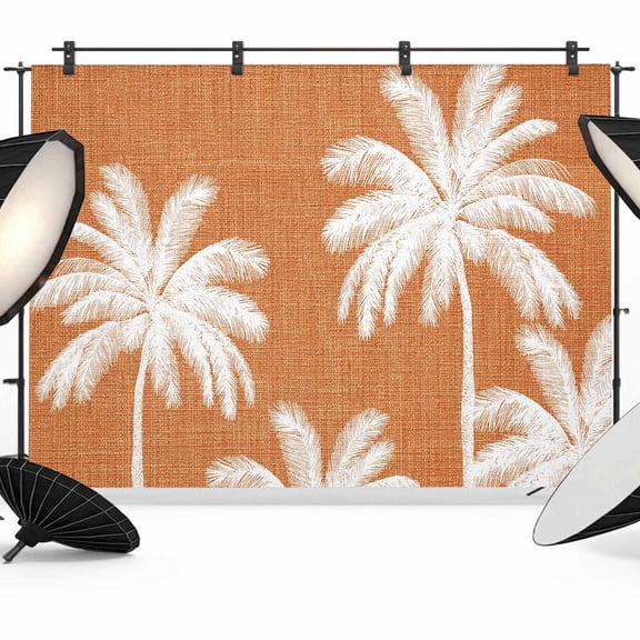 Orange Palm Trees Backdrops for Photography, Summer Beach Tropical Farmhouse Fabric Photo Background Sturdy Studio Props for Photo Studio, Video Recording, Booth & Photoshoot 7X5ft
