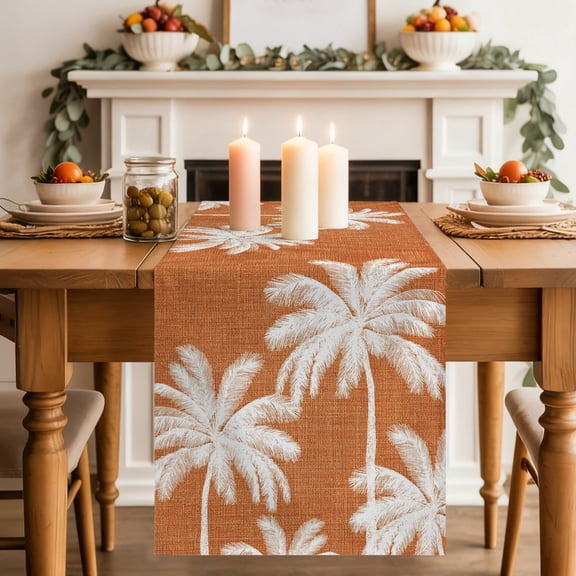 Orange Palm Trees Dining Table Runner, Summer Beach Tropical Farmhouse Washable Table Runners Kitchen Coffee Table Center Decor for Home Party Holiday Wedding 13 x 36 Inches