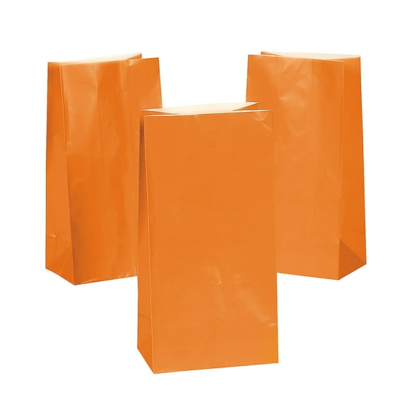 Orange Paper Bags - Party Supplies - 12 Pieces