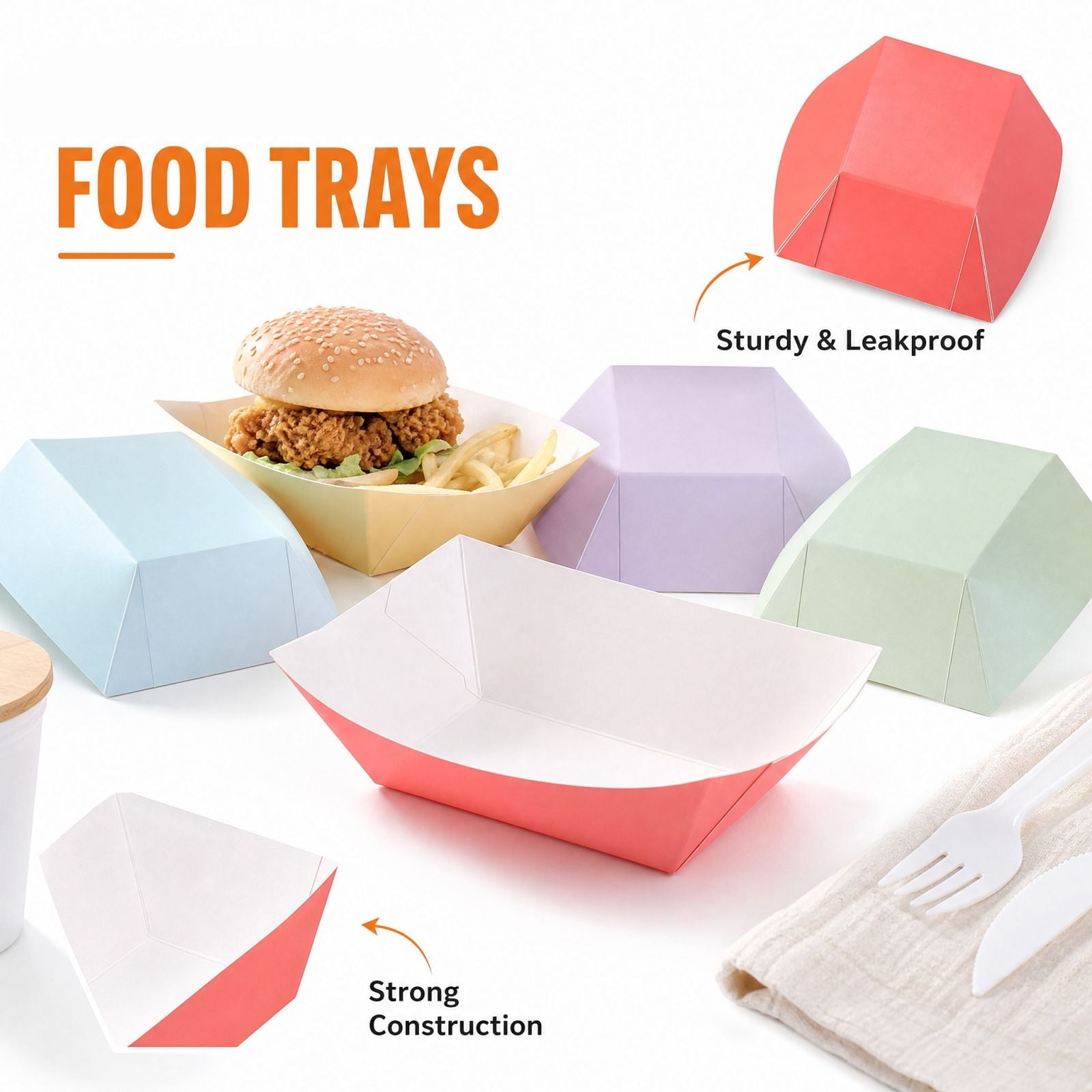 Oremge Orange Paper Boats with Grease-Resistant Coating and No-Fold Design ...
