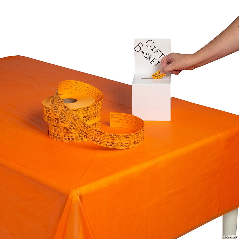 Orange Paper Raffle Tickets & White Cardstock Box Kit – 15 Pieces
