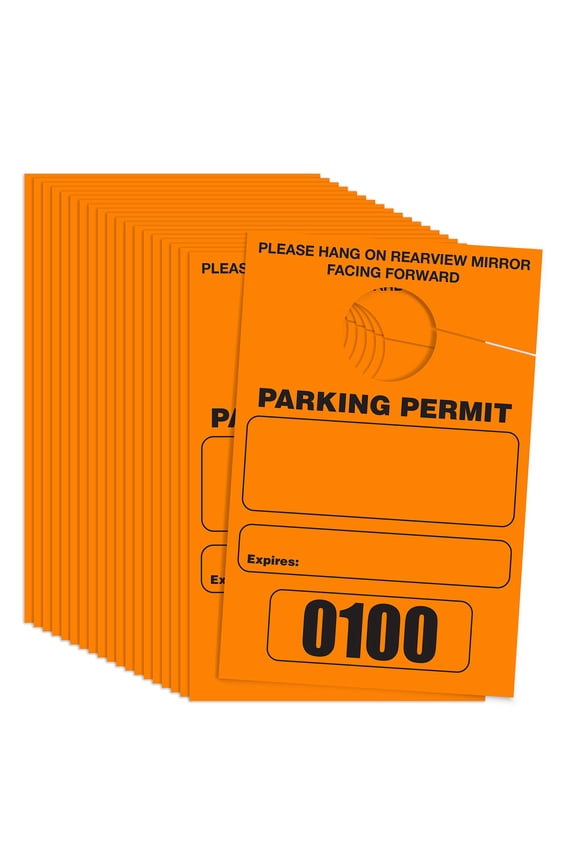 Orange Parking Hang Tags, 100 Pack, Temporary Passes, Bulk Pack, Custom Passes Numbered 1-100, 3.15" x 4.75" Placards for Rearview Mirror by Better Office Products