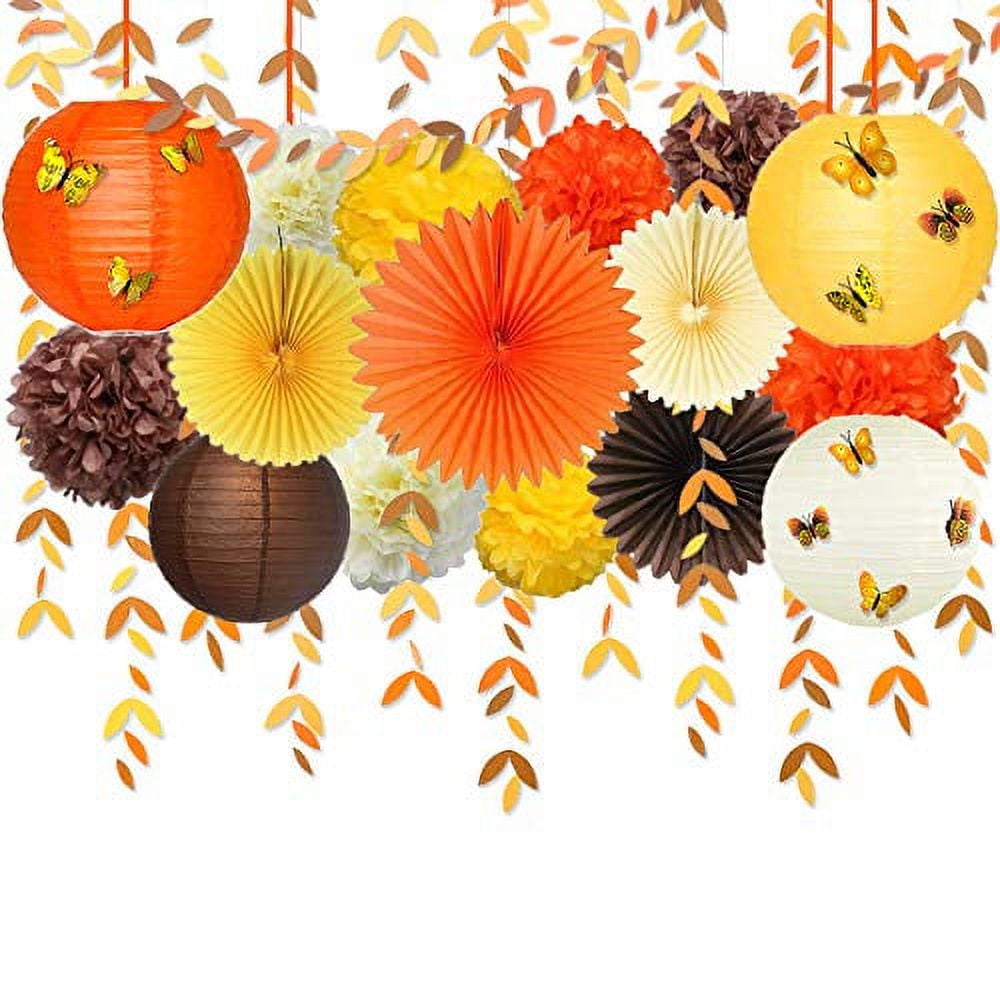 Autumn Floral Paper Lantern and Pom Pom Decoration Kit