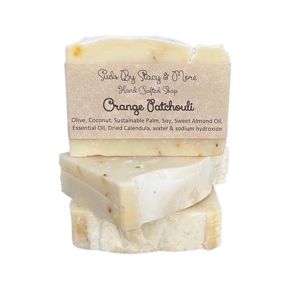 Orange Patchouli - Three Pack of Handmade Face and Body Soap Bars 4.8 - 5 ounce