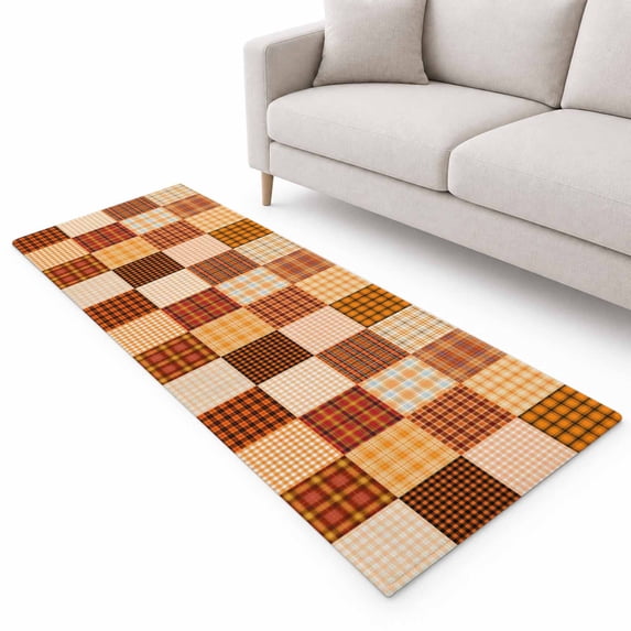 Orange Patchwork Runner Rug 2.6'x10', Fall Country Farmhouse Brown Red ...