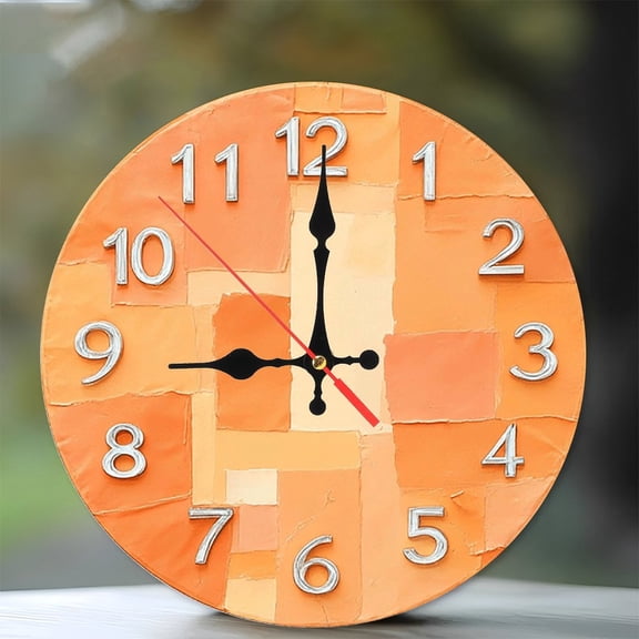 Orange Patchwork Wall Clock Modern Home Decor 10-Inch Silent Wooden Wall Clock, Battery Operated (AA Batteries Not Included), Artistic Home Decor