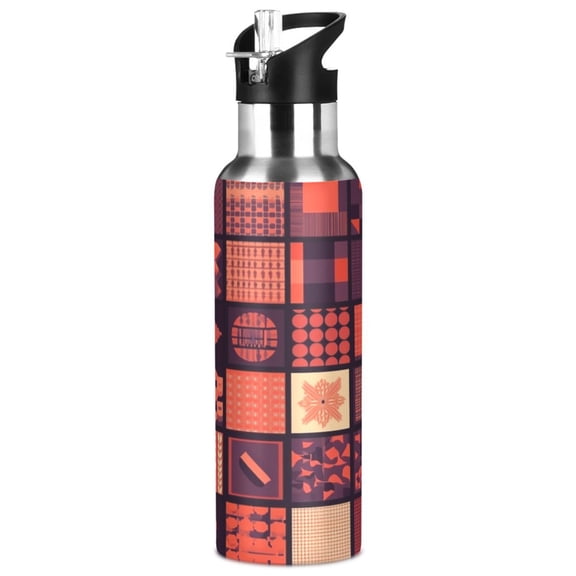 Orange Pattern 1000ml Double Walled Stainless Steel LeakProof Sports Bottle Thermo 8h Portable