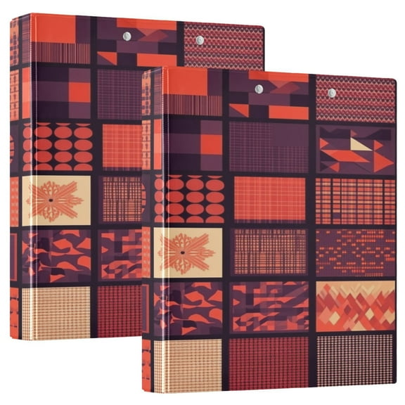 Orange Pattern 12.4x10.6in PVC Round Ring Binder, D-Ring 3-Hole, Metal Clip, 200 Sheets