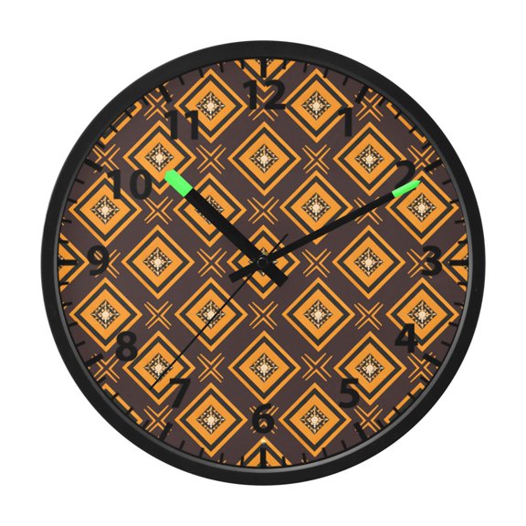 Orange Pattern Design Wall Clock 12 Inch Voice Activated Night Light Silent Non Ticking