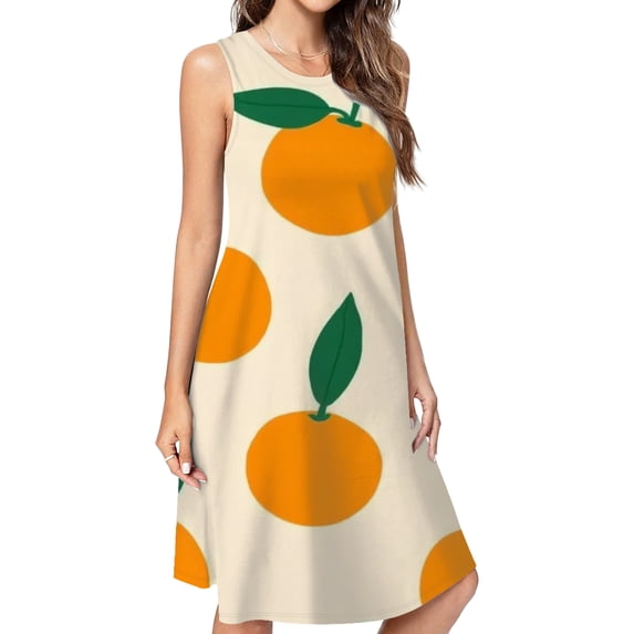 Orange Pattern Simple Fruit Design Spring Summer Dresses For Women Fashion Dress Casual Sleeveless Loose Sundress With Pockets