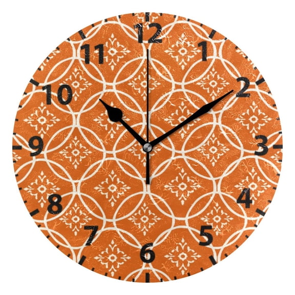 Orange Pattern Wall Clock 10in Round Artistic Oil Painting Home Decor Desk Table Clock