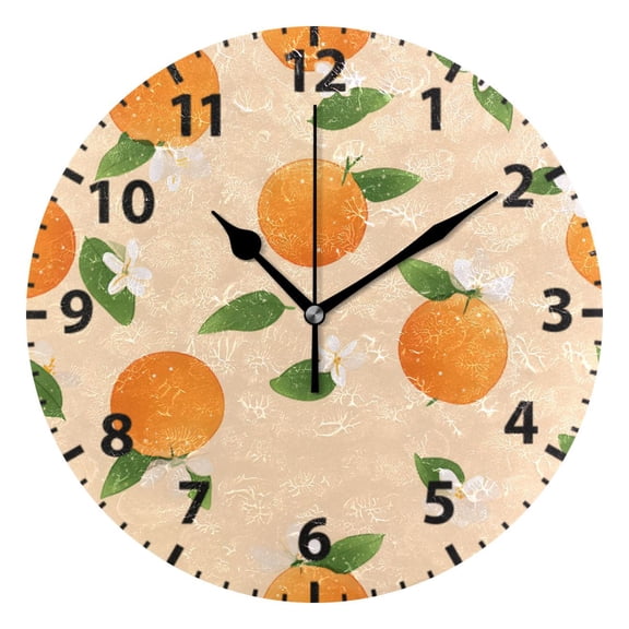 Orange Pattern Wall Clock 10in Round Artistic Oil Painting Home Decor Desk Table Clock