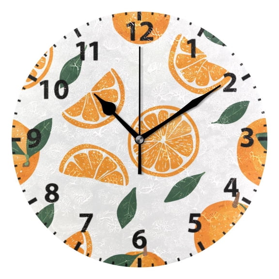 Orange Pattern Wall Clock 10in Round Artistic Oil Painting Home Decor Desk Table Clock