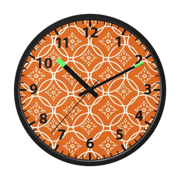 Orange Pattern Wall Clock 12 Inch Voice Activated Night Light Silent Non Ticking