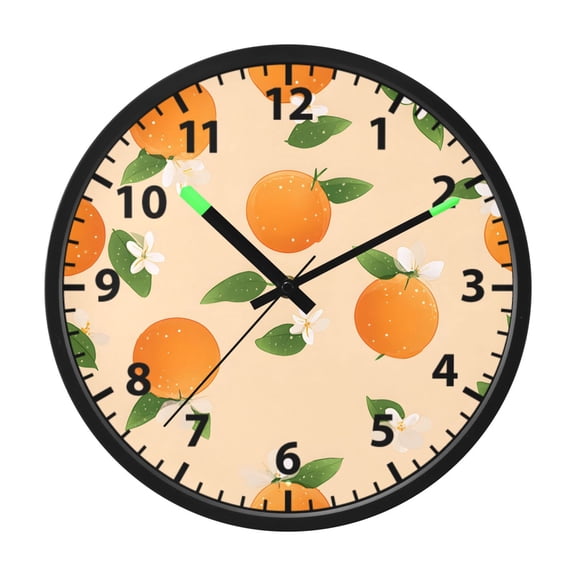 Orange Pattern Wall Clock 12 Inch Voice Activated Night Light Silent Non Ticking