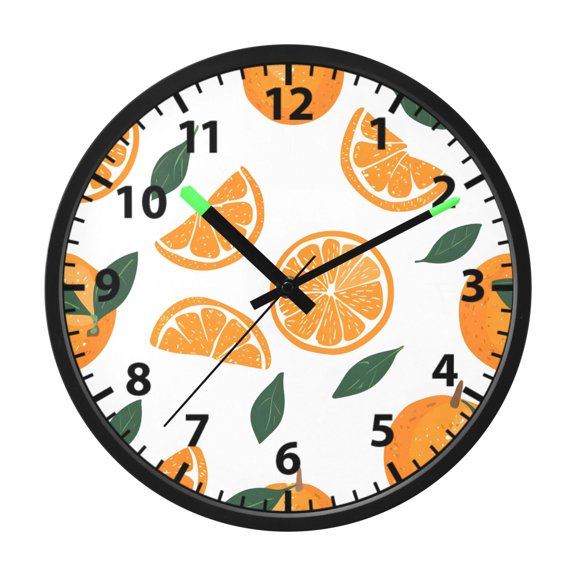 Orange Pattern Wall Clock 12 Inch Voice Activated Night Light Silent Non Ticking
