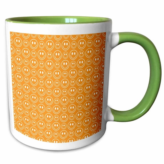 3drose, Orange Peach Happy Faces Fun Art, 15oz Two-tone Green Mug