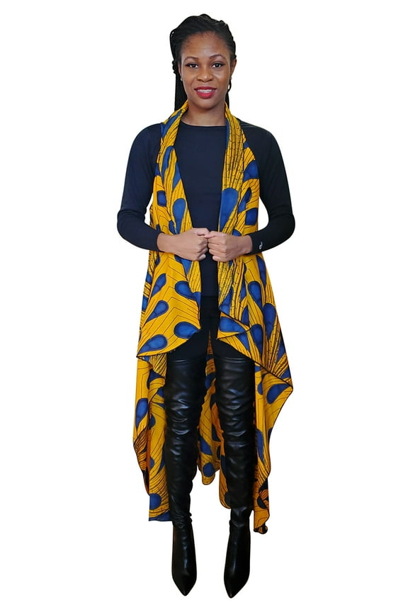 Orange Peacock African Print Fashion Shawl wrap with Armholes Light-weight with Belt