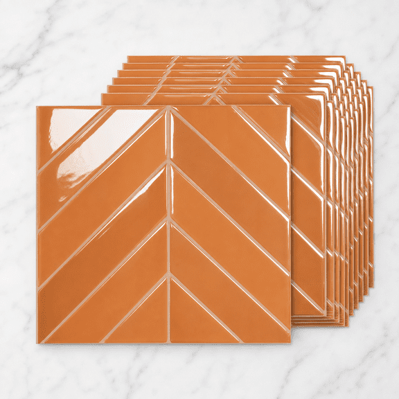 Orange Peel and Stick Tile Stickers Pack of 10, Herringbone Design for Kitchen Bathroom