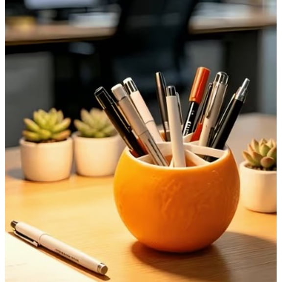 Orange Pen Holder Cute Desk Organizer for Pens Pencils Markers Office Student