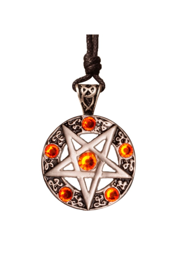 Orange Pentagram Silver Pewter Charm Necklace Pendant Jewelry