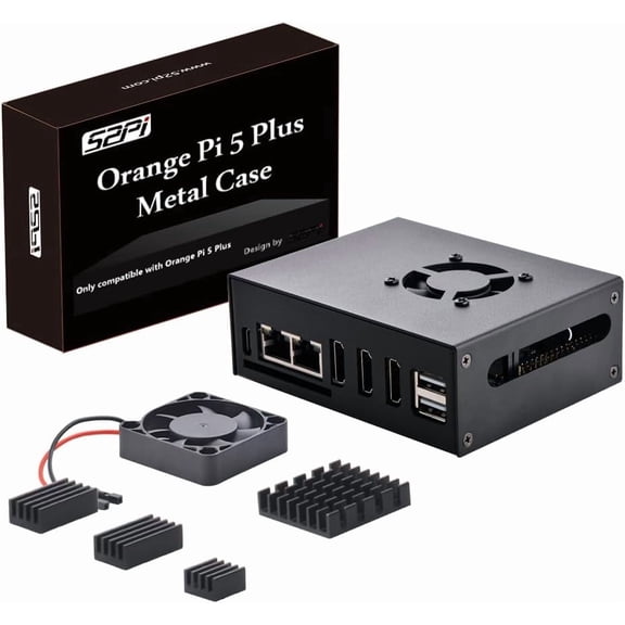 Orange Pi 5 Plus Case with Cooling Fan, Metal Fan Heatsinks Compatible 4GB/8GB/16GB